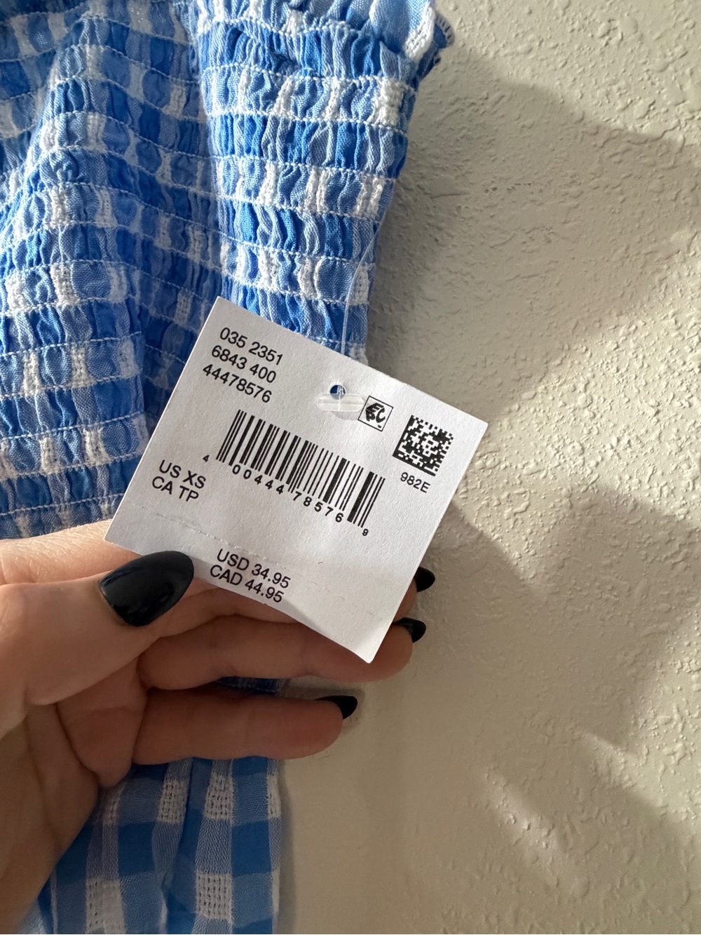 American Eagle Outfitters Blue and White Gingham Smocked Crop Top